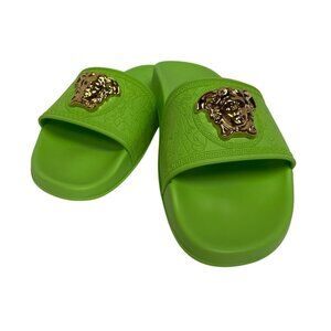 Versace Palazzo Slides Women's Sandals Green Gold Medusa Greca EU 38.5 US 8 NEW